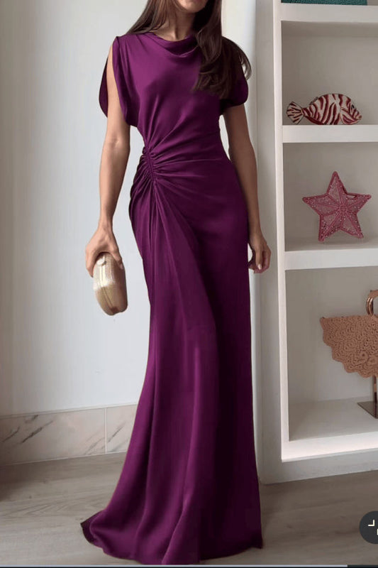 Draped Neck Ruched Maxi Dress