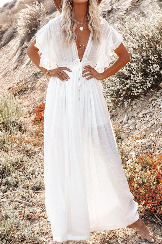 Drawstring cover-up long skirt