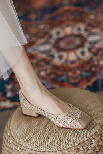 Leather Contrast Twill Ballet Flats