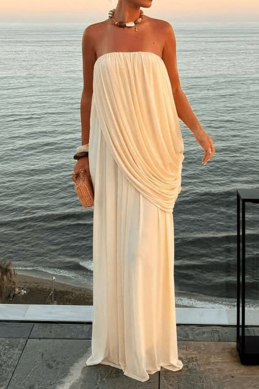 Strapless Draped Pleated Resort Maxi Dress