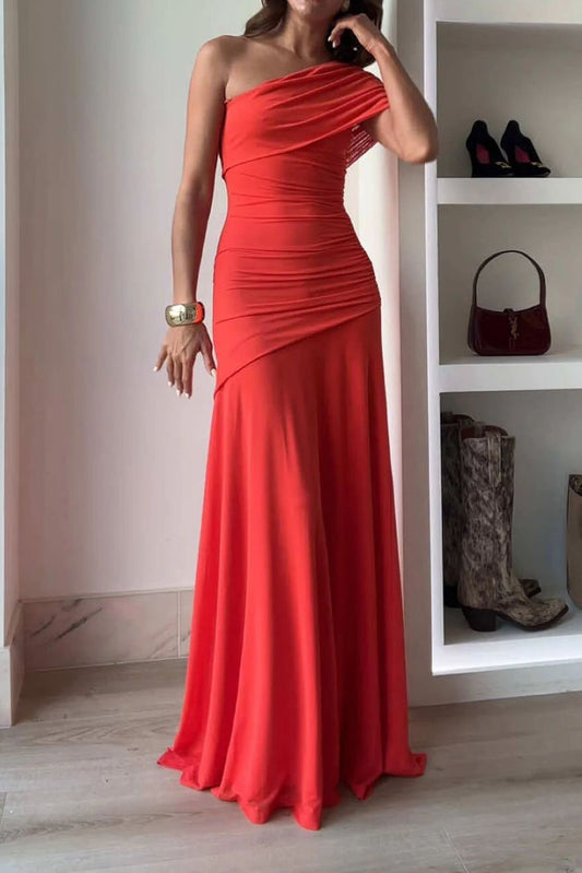 One Shoulder Ruched Evening Dress