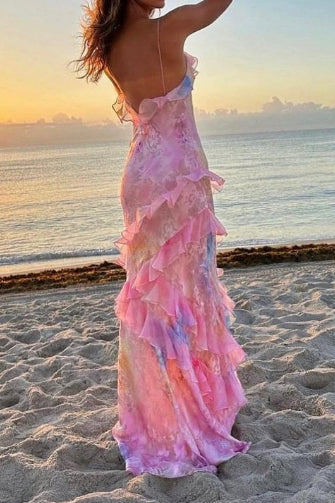 Ombre Ruffle Strap Maxi Dress