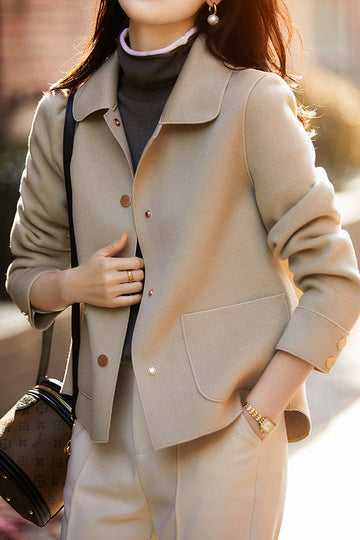 Stand Collar Side Pocket Melton Coat