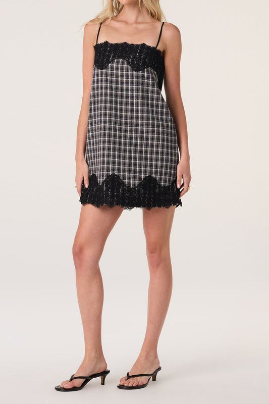 Plaid Lace Trim Slip Mini Dress