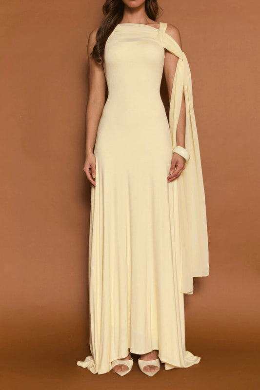 One Shoulder Cape Maxi Dress