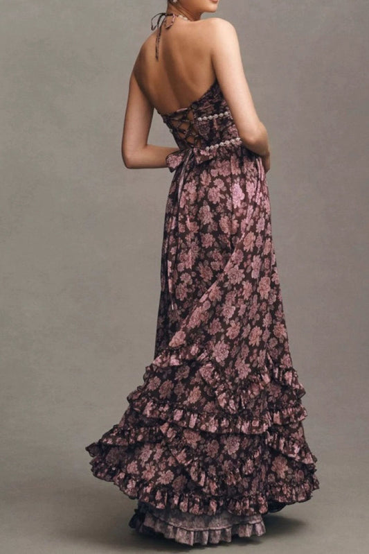 Floral Halter Split Maxi Dress