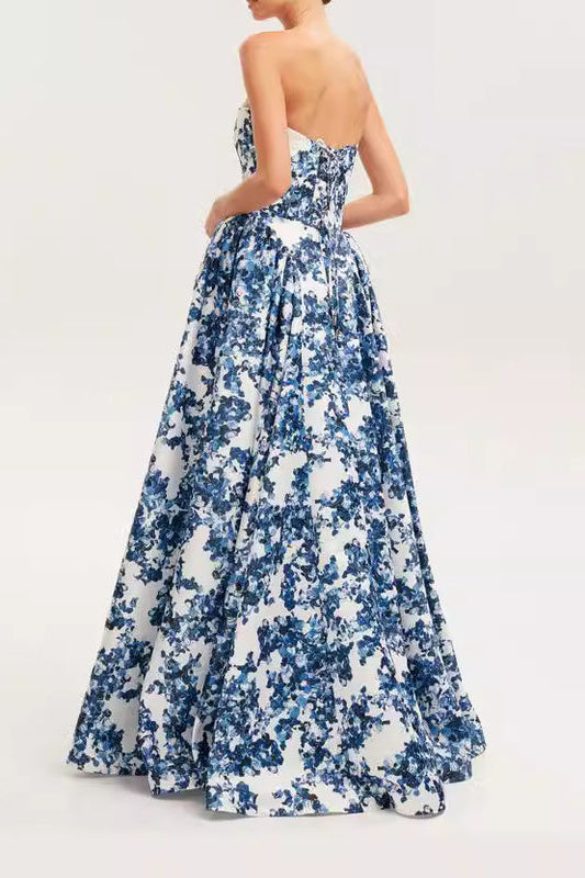 Strapless Floral Ball Gown Dress