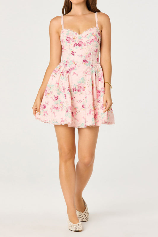 Floral Tie Strap Fit Flare Mini Dress