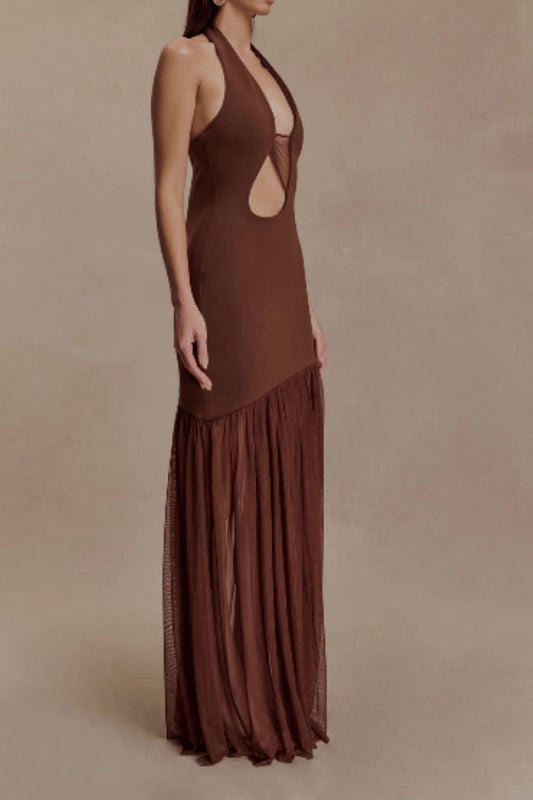 Halter Cutout Drape Maxi Dress