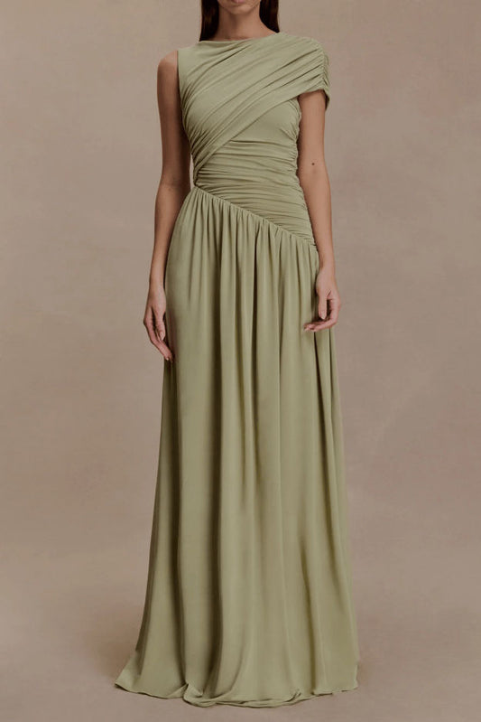 Asymmetric Ruched Waist Maxi Dress
