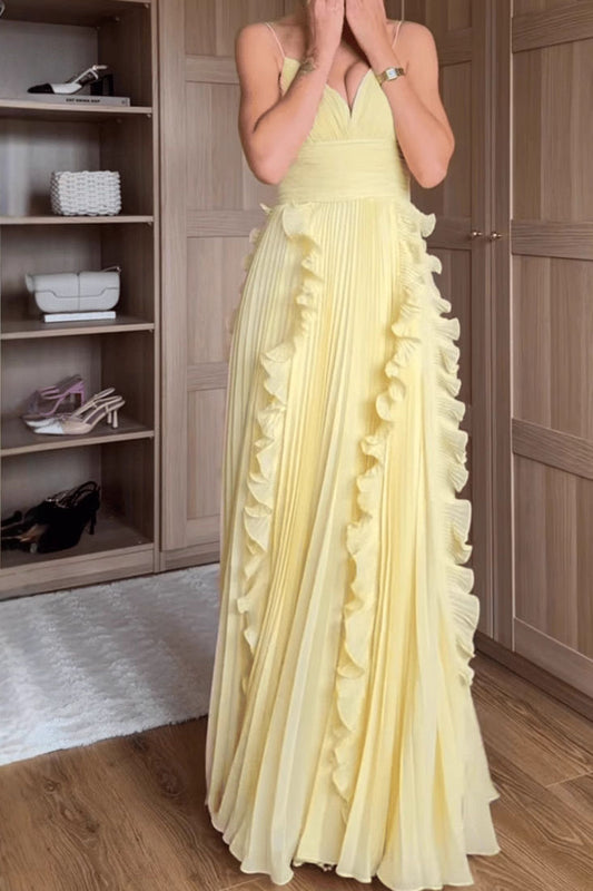 Ruffle Pleated Cami Maxi Dress