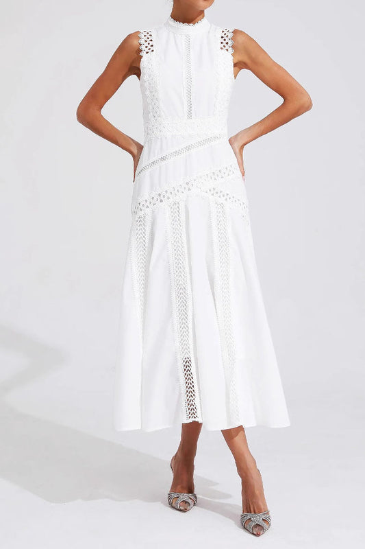 Sleeveless Lace Panel Midi Dress