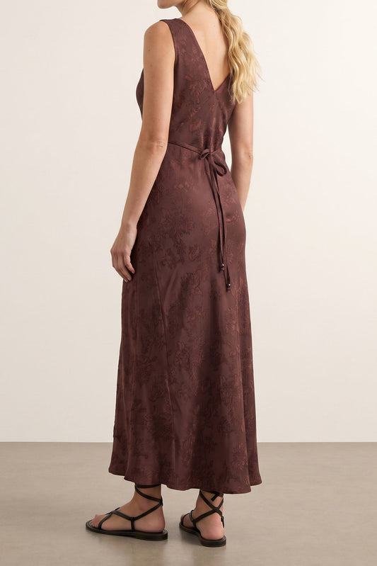 Jacquard V Neck Slip Maxi Dress