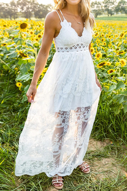 Lace Camisole Sheer Overlay Long Dress