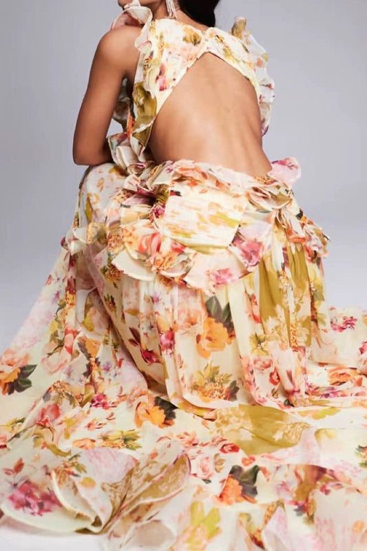 Floral Ruffle Flowy Maxi Dress