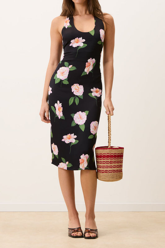 Halter Floral Bodycon Midi Dress