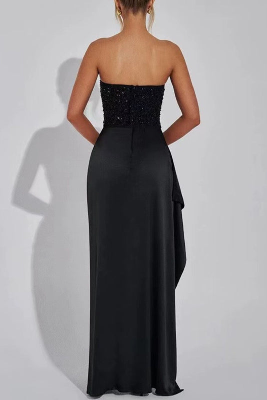 Sequin Strapless Split Evening Gown