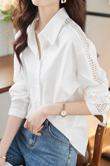 Sheer Lace Contrast Drop Shoulder Shirt