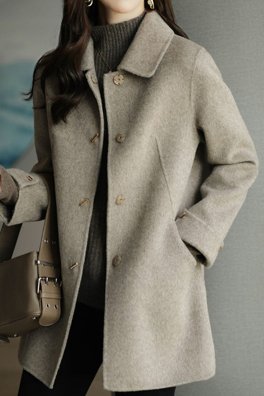 Stand Collar Turn-Up Cuff Melton Coat