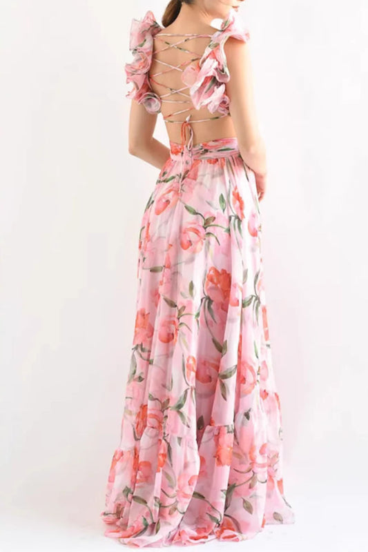 Floral Tie Shoulder Maxi Dress