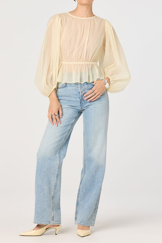 Sheer Balloon Sleeve Peplum Blouse