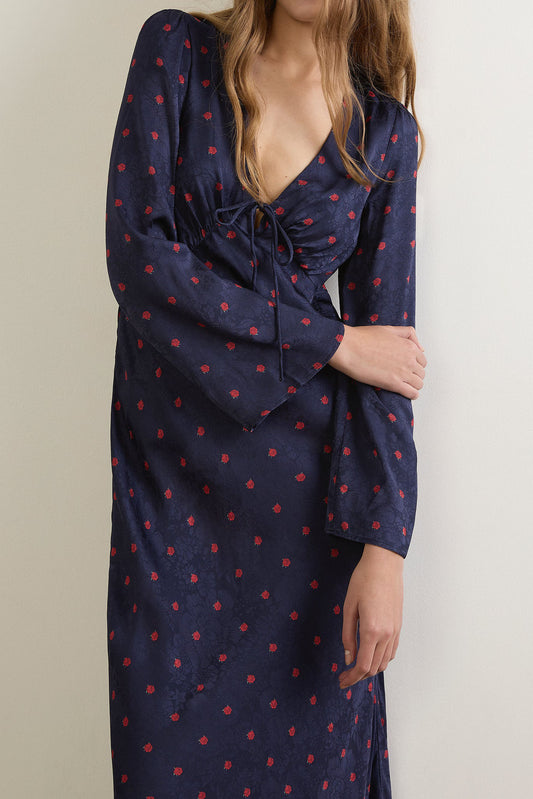 Heart Print Long Sleeve Maxi Dress