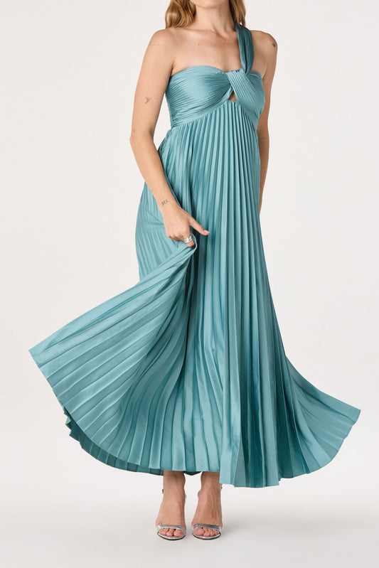 One Shoulder Pleated Maxi Dress