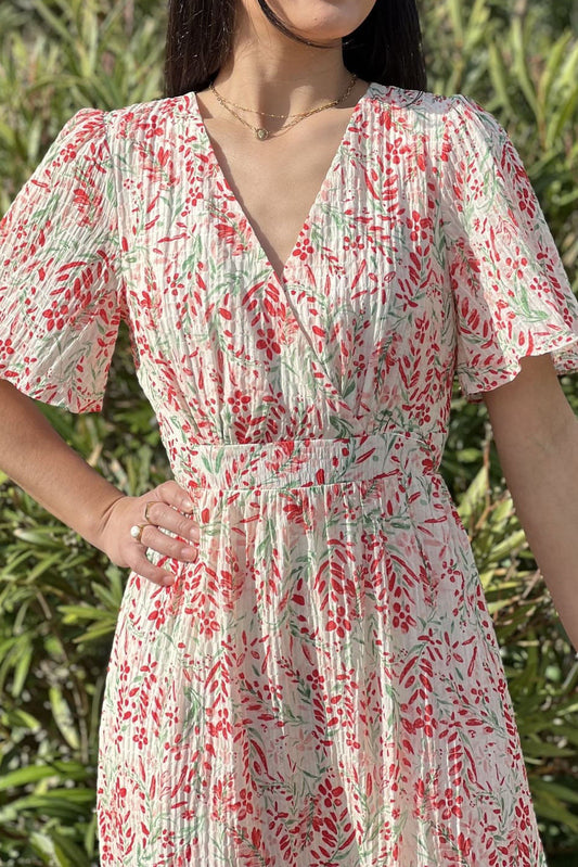 Printed V Neck Slit Maxi Dress