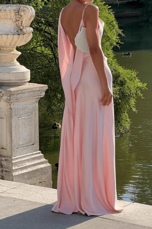 Backless Cape Split Maxi Dress