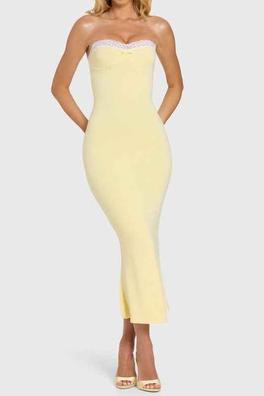 Lace Trim Strapless Maxi Dress