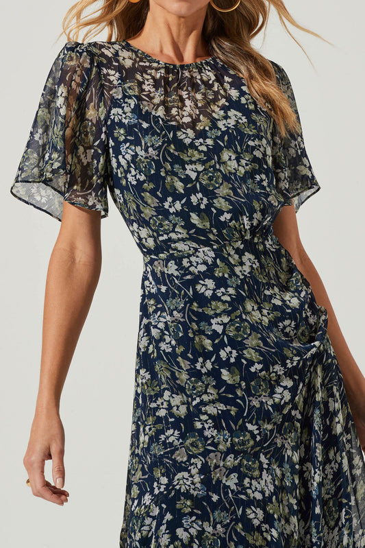Flutter Sleeve Floral Ruffle Maxi Dress