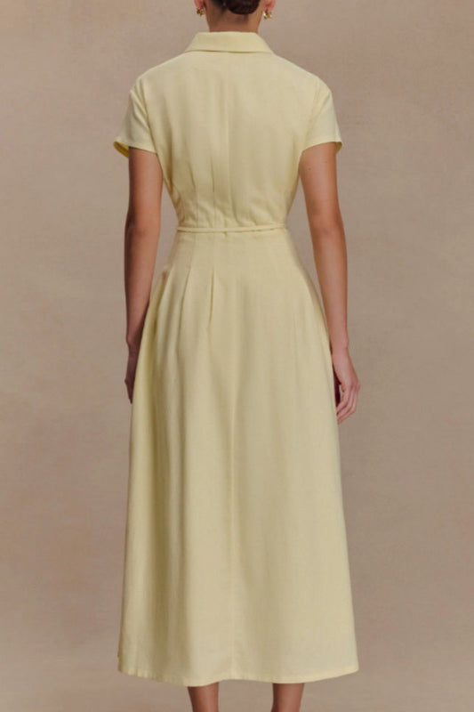 Shirt Collar Belted Midi Dress