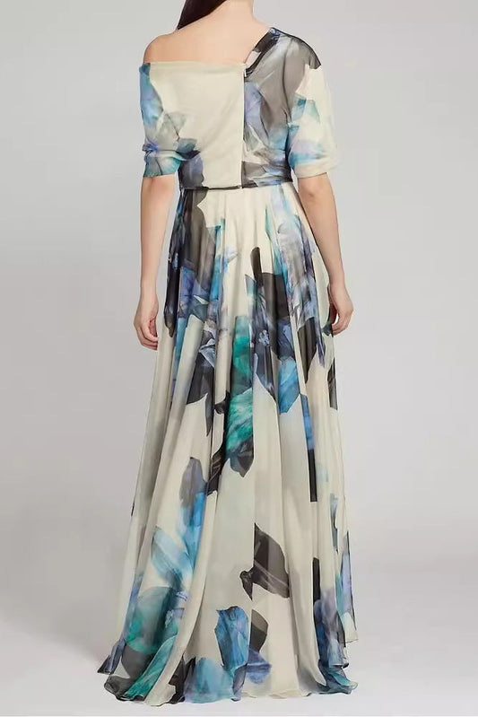 Asymmetric Printed Flowy Maxi Dress