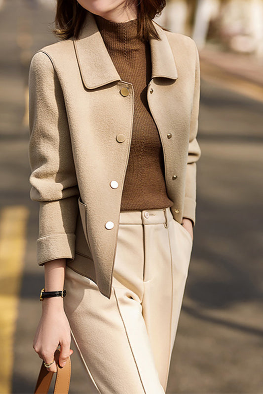 Stand Collar Side Pocket Melton Coat