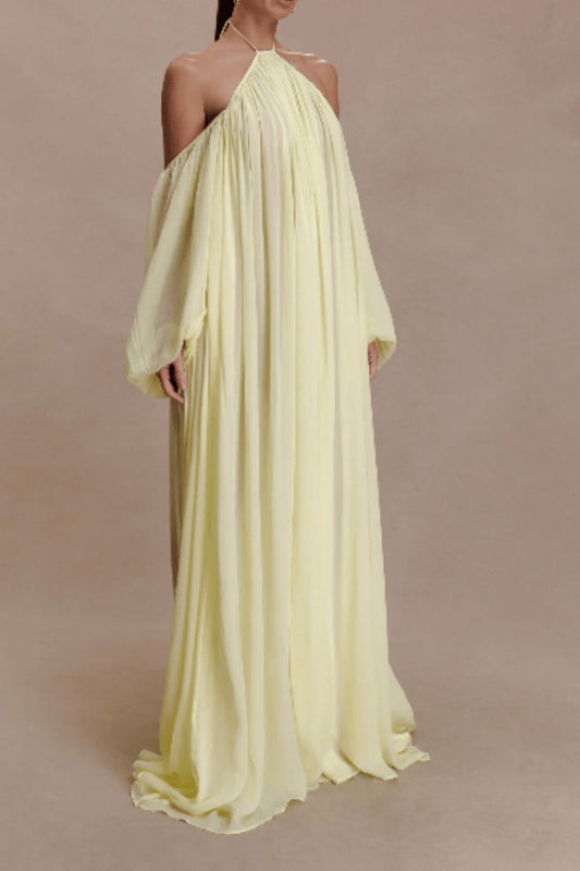 Halter Cape Flowing Maxi Dress