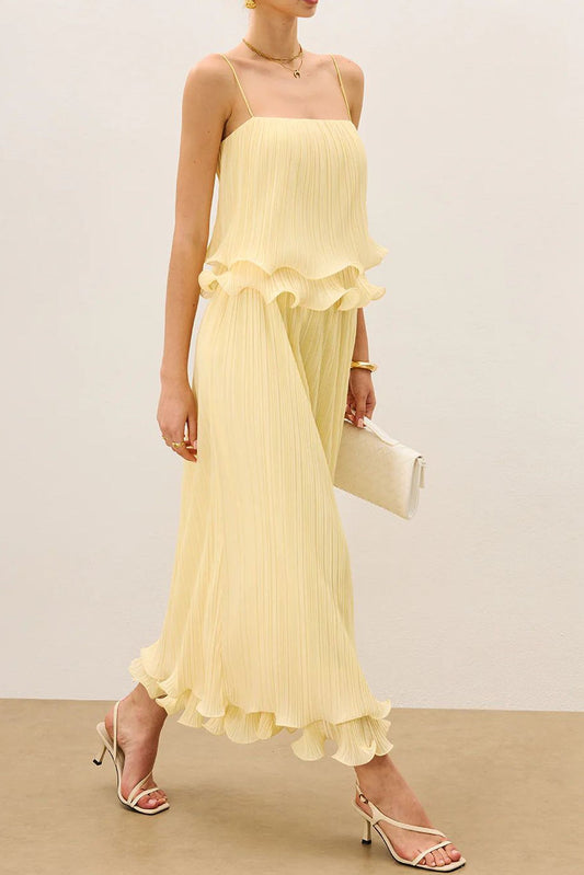 Pleated Ruffle Strap Maxi Dress