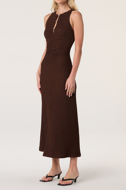 Keyhole Ruched Sleeveless Maxi Dress