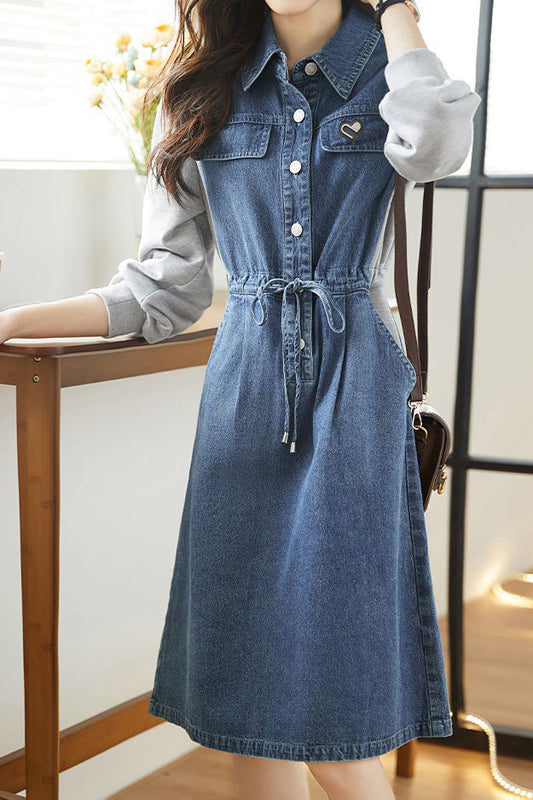 Casual denim spliced dress
