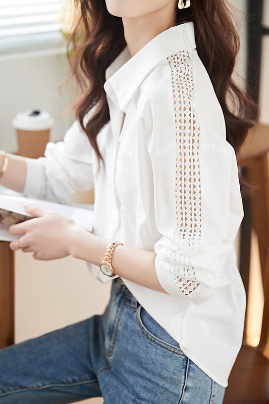 Sheer Lace Contrast Drop Shoulder Shirt