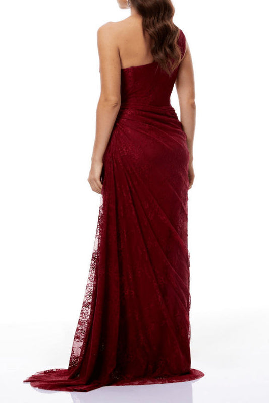 One Shoulder Lace Evening Dress