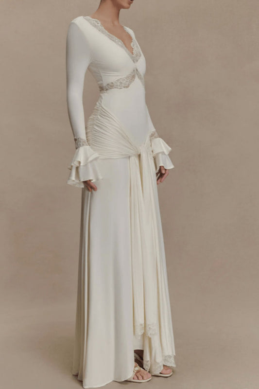 Lace Trim Bell Sleeve Maxi Dress