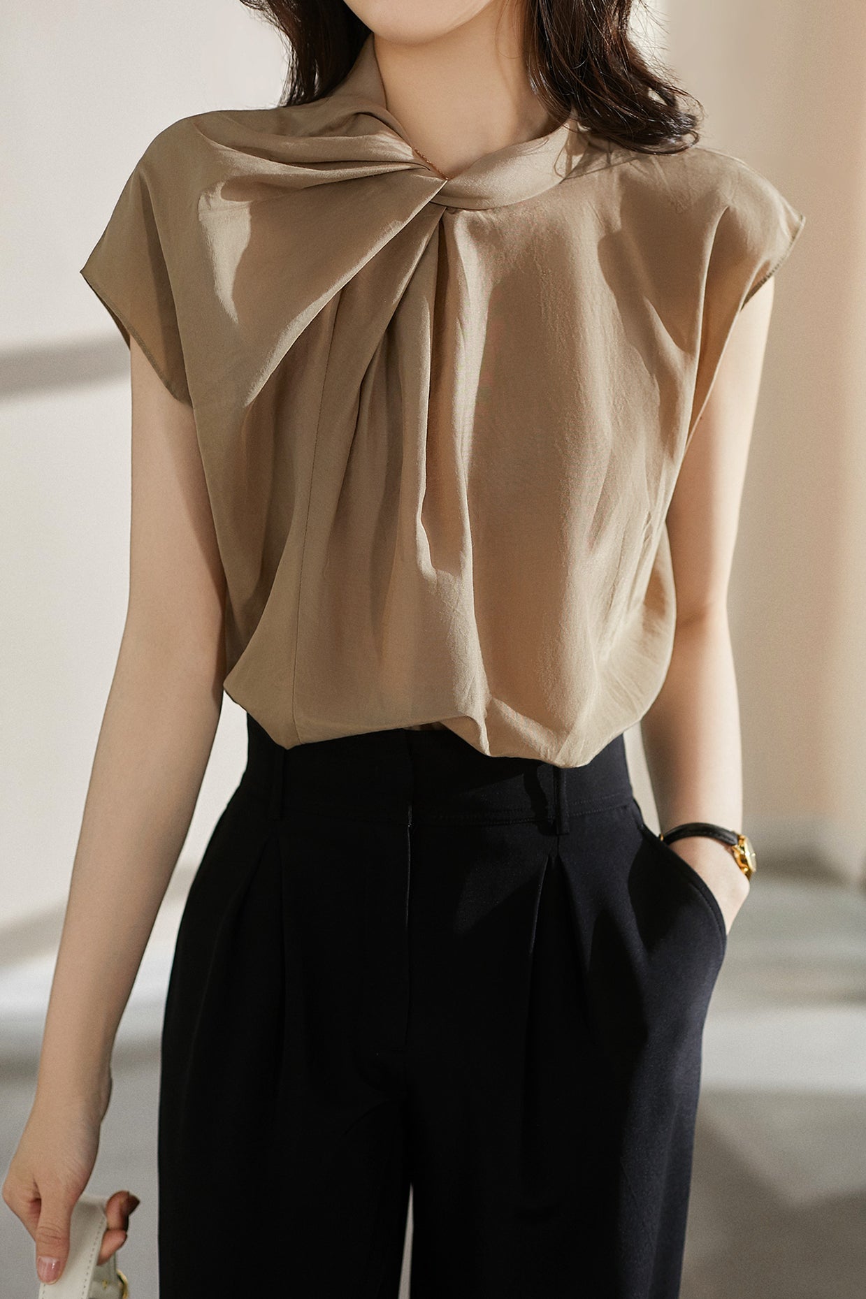 Elegant Draped & Tucked Detail Blouse