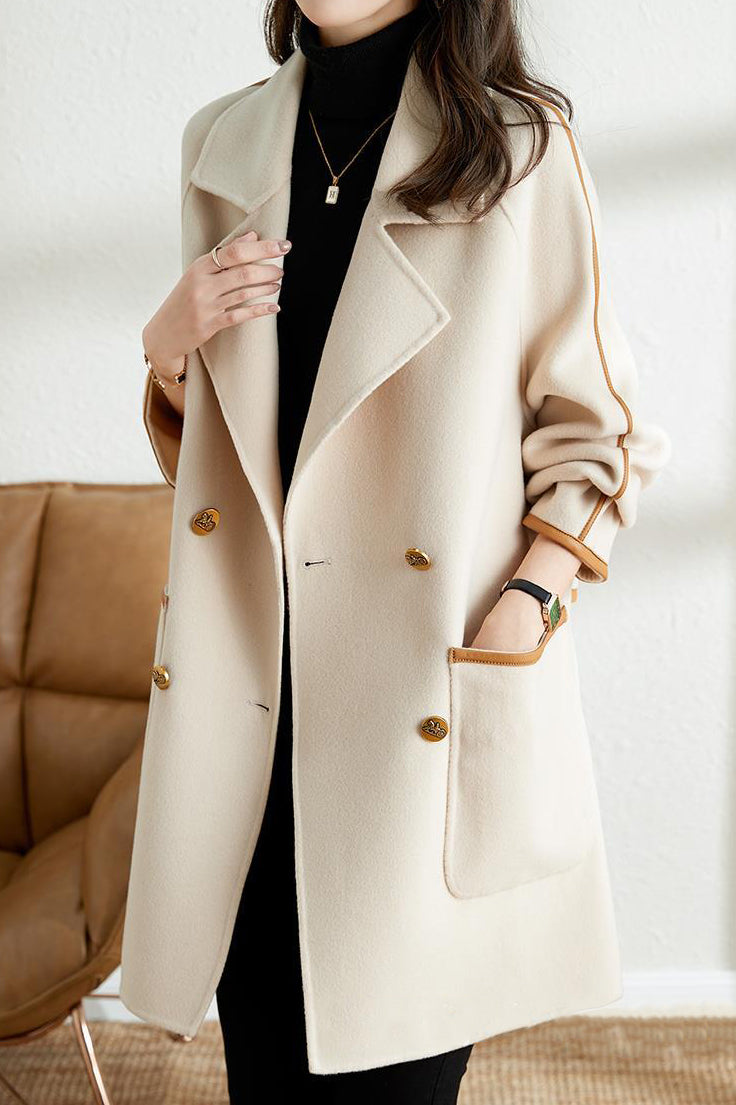 Leather Contrast Melton Quilted Long Coat