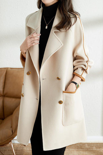 Leather Contrast Melton Quilted Long Coat
