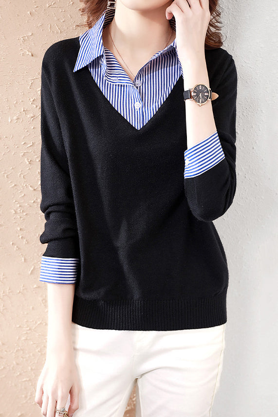 Striped Layered Shirt with Contrast Sweater