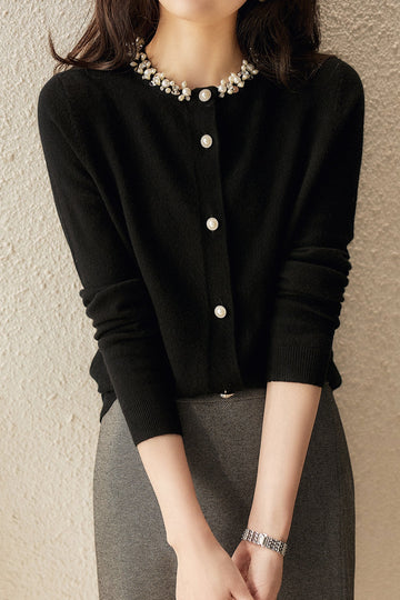 Elegant Luxury Pearl-Embellished Cardigan