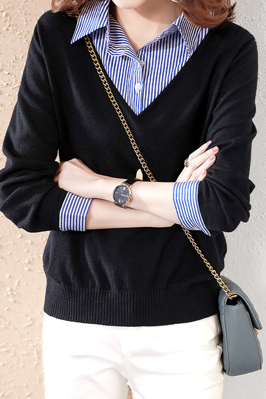 Striped Layered Shirt with Contrast Sweater