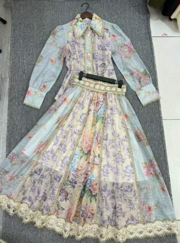 Ruby Long Sleeve Floral Printed Lace Top And Skirt Two-Piece Set