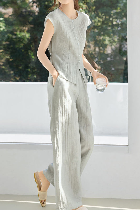 Round neck sleeveless top and long pants set
