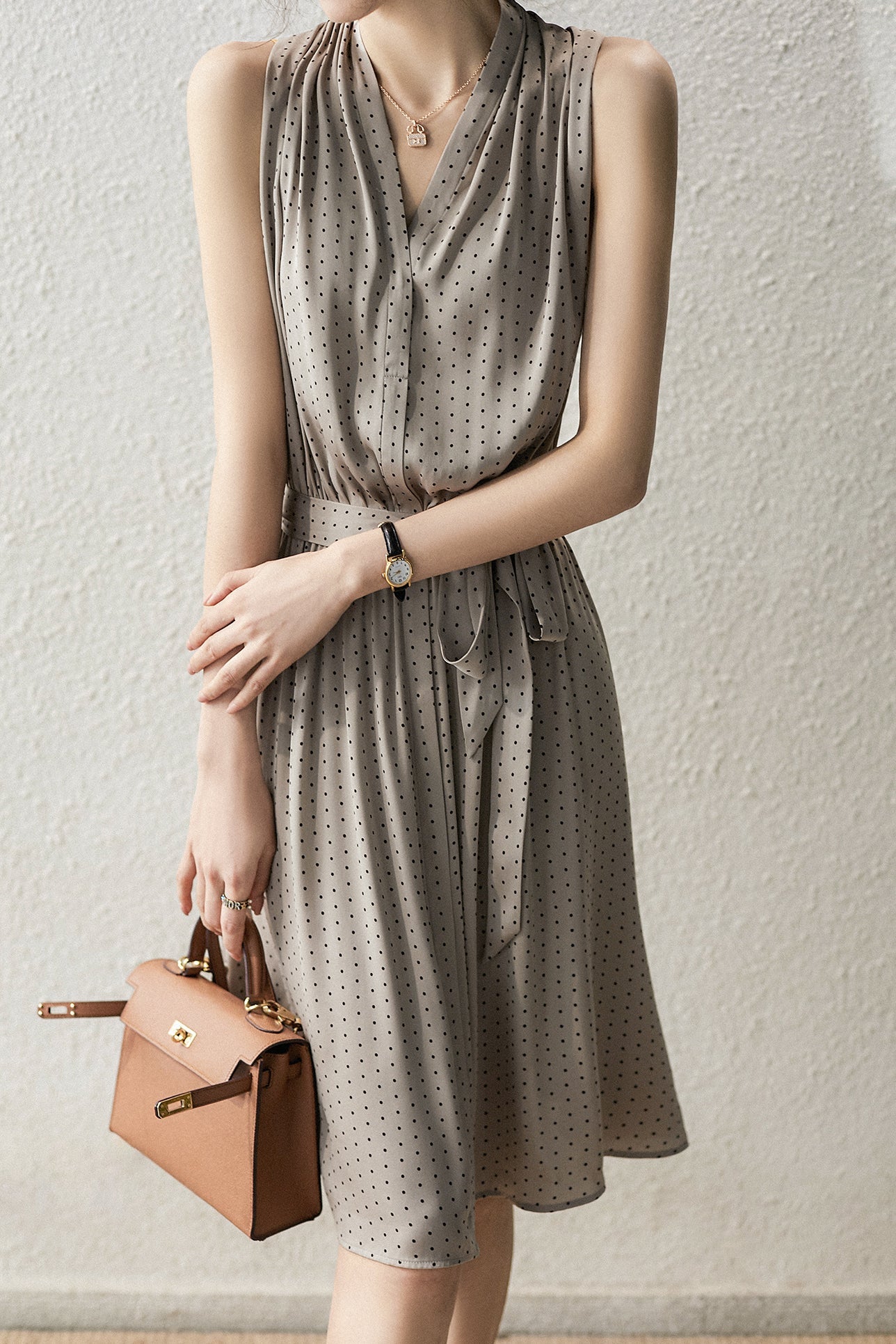 Classic Polka Dot Satin Slip Dress